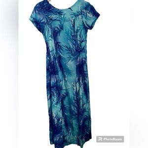 Made In Hawaii Vintage Blue Tones Hawaiian Maxi Dress